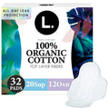 Toallas Sanitarias L. Ultra Delgadas para Mujeres, Capa Superior de Algodón Orgánico, Paquete Dúo Super + Extra Largo para Noche, 32 Piezas - imagen 1