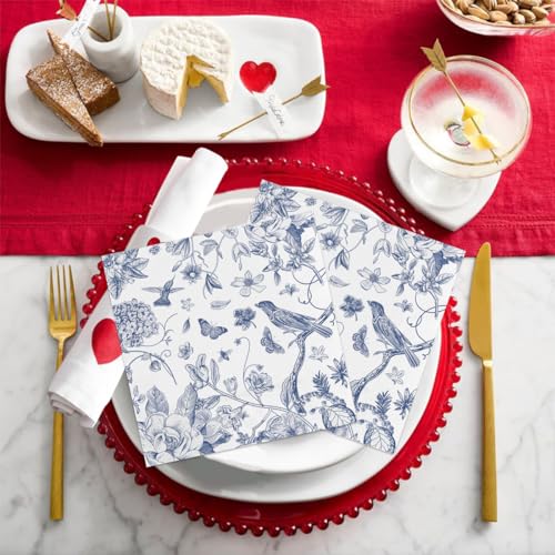 servilletas con flores y aves para almuerzos