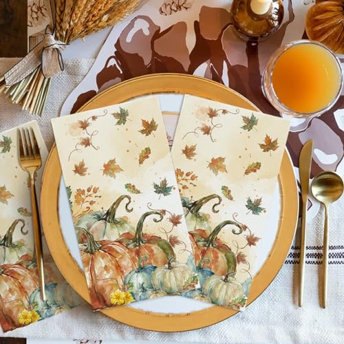 servilletas de otoño con calabazas y hojas