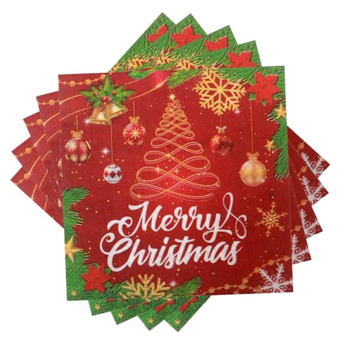 servilletas de papel rojas con campanas doradas