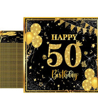 servilletas desechables cumpleaños 50 negro dorado