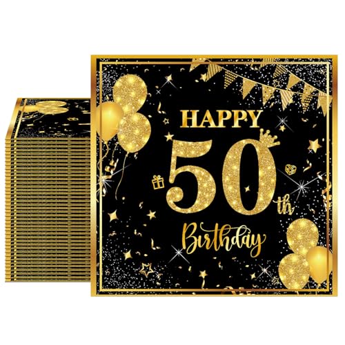 servilletas desechables cumpleaños 50 negro dorado
