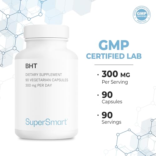 Supersmart - BHT Supplement 300mg per Day - Butylated Hydroxytoluene | Non-GMO & Gluten Free - 90 Vegetarian Capsules - imagen 5