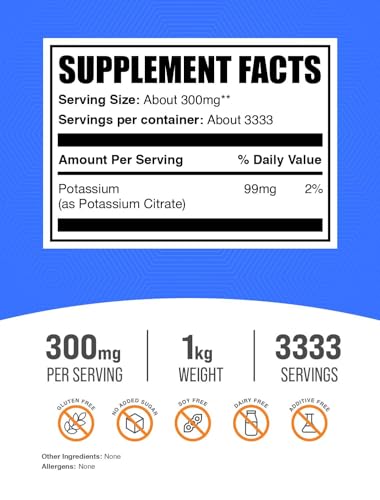 Suplemento mineral de potasio libre de gluten