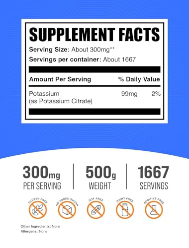 Suplemento mineral de potasio libre de gluten