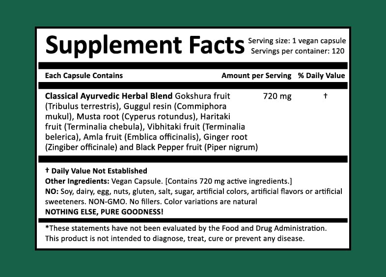 suplemento natural gokshuradi guggul para bienestar