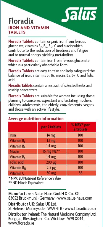 tabletas de hierro Floradix para mujeres