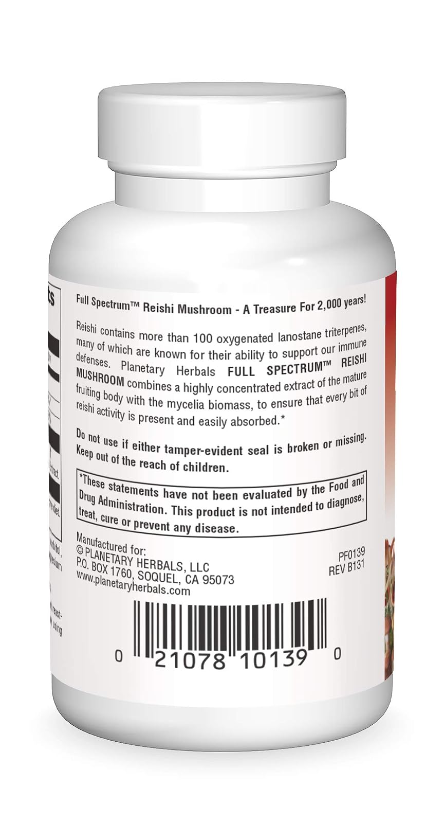 Tabletas de Hongo Reishi Planetary Herbals