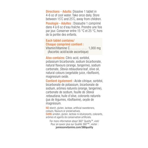 tabletas efervescentes Jamieson C 1000mg fácil disolución en agua