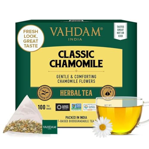 té de manzanilla VAHDAM en pirámide