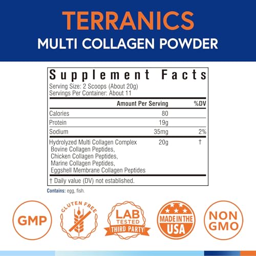 Terranics Multi Collagen Peptides Powder, Type I II III V X Hydrolyzed Collagen for Women+Men, Collagen Supplements, Fast Dissolve, Unflavored Colagen - imagen 2