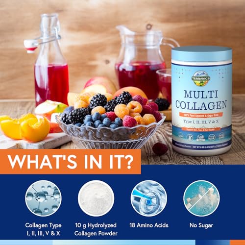 Terranics Multi Collagen Peptides Powder, Type I II III V X Hydrolyzed Collagen for Women+Men, Collagen Supplements, Fast Dissolve, Unflavored Colagen - imagen 4