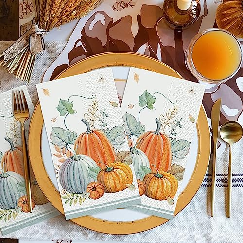 toallas de mano calabaza acuarela para almuerzos