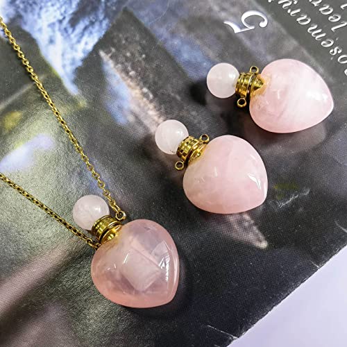vial de corazón de cuarzo rosa