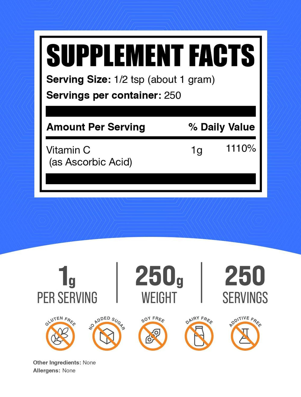 Vitamina C BulkSupplements.com 250 g